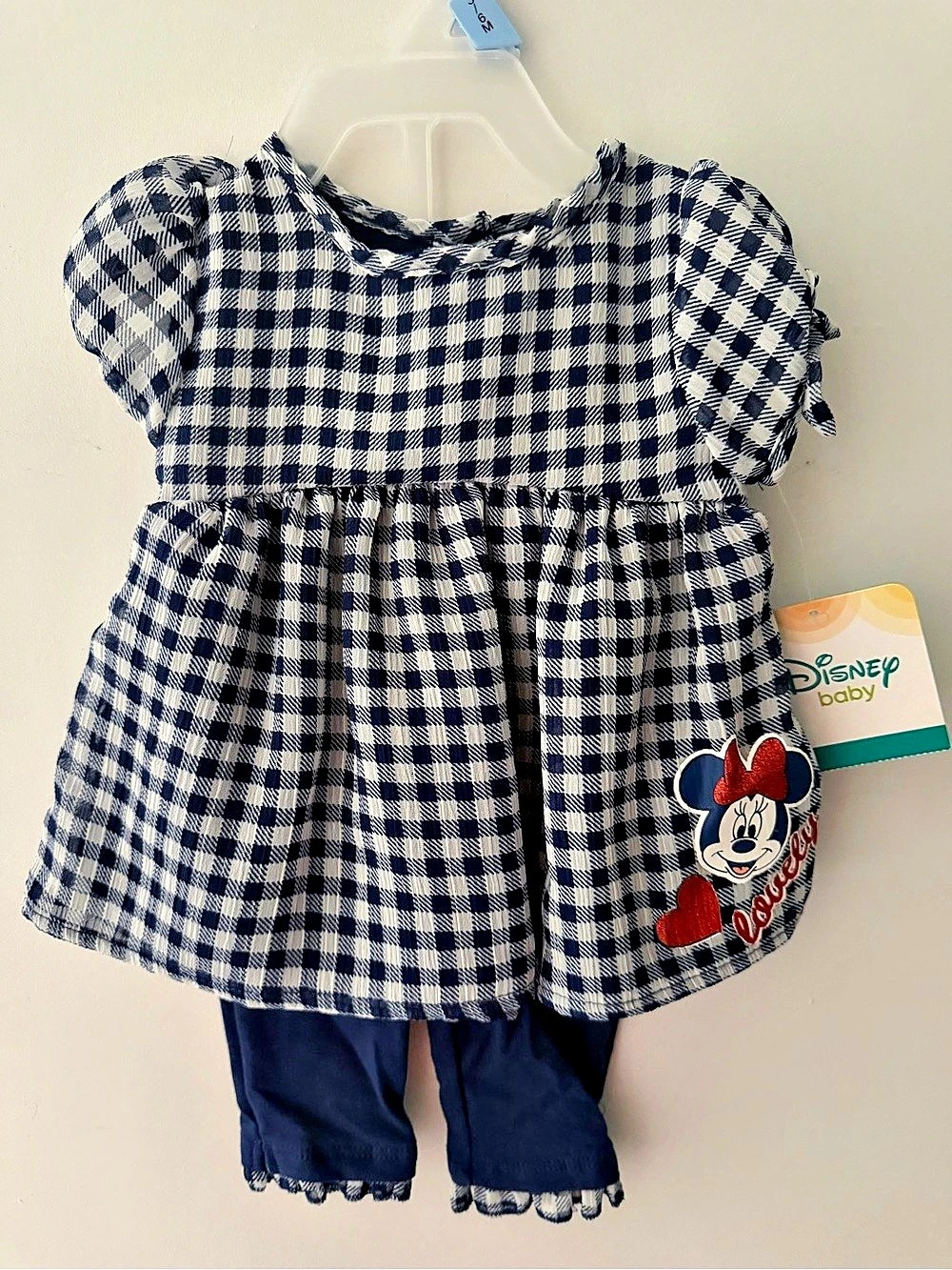 Disney Baby Minnie Mouse Blue & White Gingham Top and Leggings Set 3-6 months